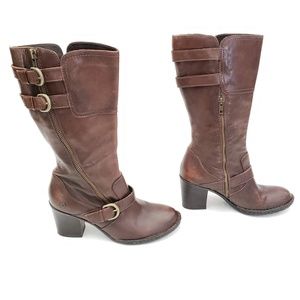 Born Leather Zip Up heel Boots - Size 8.5 / EUR 40